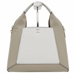 新品同様 FURLA フルラ GILDA ジルダ レザー 2way ハンドバッグ ショルダーバッグ グレー×ベージュ ◆