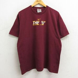 XL/古着 ナイキ NIKE 半袖 ビンテージ Tシャツ メンズ 00s THE U ミネソタ コットン クルーネック エンジ 23sep02 中古