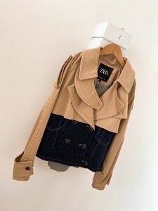 未使用　ZARA ショート　トレンチ コート　異素材　XS