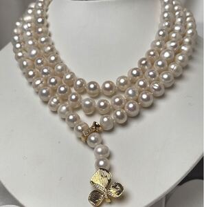 天然無調色本真珠ネックレス9mm 120cm Pearl necklace jewelry パールネックレス ロングネックレス