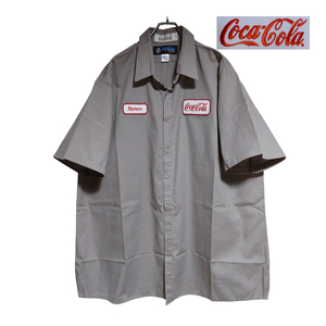 UniWeave 半袖ワークシャツ size 3XL オーバーサイズ グレー ゆうパケットポスト可 胸 ワッペン Coca・Cola 古着 洗濯 プレス済 o31