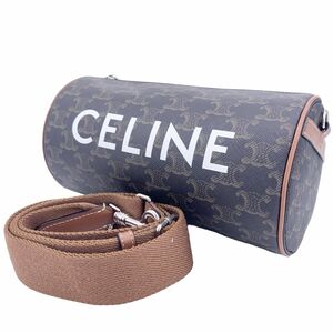 【中古】 CELINE セリーヌ ショルダーバッグ 110052EJF.04LI トリオンフ シリンダーバッグ タン 茶×黒 23014352 MK