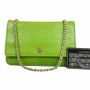 【1円～】 シャネル CHANEL バッグ ショルダーバッグ チェーンショルダー カメリア 16番台 グリーン ココマーク ゴールド金具 中古