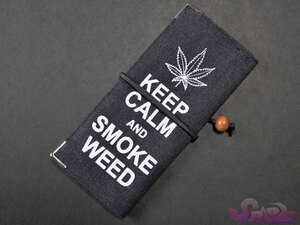 ◎葉っぱ柄手作りポーチ◎ KEEP CALM AND SMOKE WEED（ブルー）