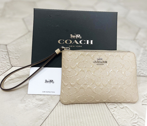 ◆新品・未使用品 コーチ【COACH】パテントレザー 牛革 コーナー ジップ リストレット 小物入れ ミニポーチ iphoneケース◆