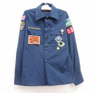 【50%OFF】古着 長袖 ボーイスカウト シャツ キッズ ボーイズ 子供服 90s タイガー ボブキャット ピンバッチ 紺 ネイビー 23sep06 5OF