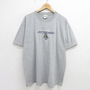 XL/古着 リー Lee 半袖 ビンテージ Tシャツ メンズ 00s ピッツバーグパンサーズ 刺繍 大きいサイズ クルーネック グレー 霜