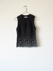 未使用 2023SS Mame Kurogouchi / マメ クロゴウチ MM23PS-KN728 Crane Pattern Jacquard Knitted Top 1 NAVY / カットソー