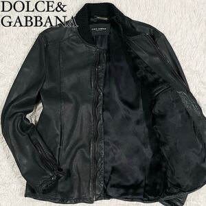 希少2XLサイズ!!!【美品】ドルチェ＆ガッバーナ DOLCE&GABBANA 【王者の貫禄】シングルライダース レザージャケット ラムレザー メンズ 52