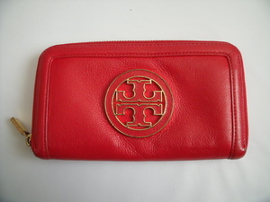 美品 ◆ TORY BURCH ◆ トリーバーチ ◆ ラウンドファスナー 長財布◆ ロゴ入り ラム革 レザー製◆ 赤 レッド系 ◆ 送料無料！！