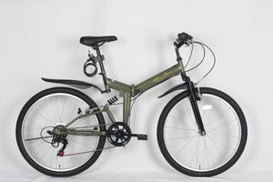 【従来より25%軽いシフト感！】26インチMTB折りたたみ自転車 AJ-02Nシマノ6段変速 カーキ【本州・四国 送料無料】 フルサスペンション