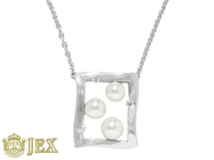 MIKIMOTO【ミキモト】 K18WGアコヤパール ダイヤモンドネックレス NO.48191