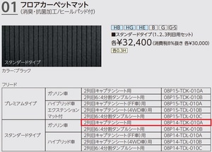 ■ホンダ フリード(GB5/GB6)キャプテンシート用 純正フロアカーペットマット (08P14-TDK-010A)