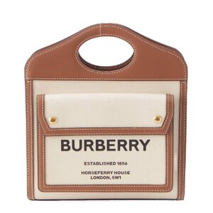 【バーバリー】Burberry　ツートン キャンバス ミニ ポケットバッグ 2wayハンドバッグ 8039361 ブラウン 【中古】【正規品保証】209492