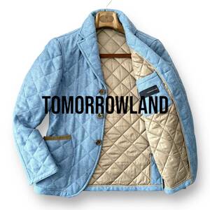 美品 Mサイズ『トゥモローランド TOMORROWLAND』中綿 キルティング裏地 ウール ツイード テーラード ジャケット ブルー 水色 AHR4T00076