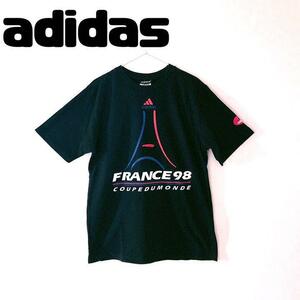 adidas アディダス 半袖Tシャツ 万国旗タグ 90s USA製 ブラック XL made in USA 黒 サッカー フランスW杯 98年 メンズ 半袖 Tシャツ 古着