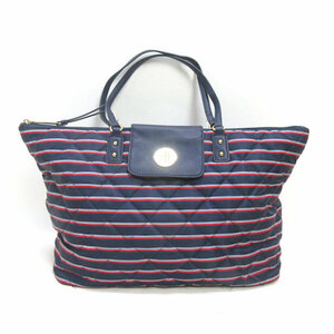 G■トミーヒルフィガー/TOMMYHILFIGER キルティングトートバッグ/マルチボーダー■紺/LADIES/4【中古】■