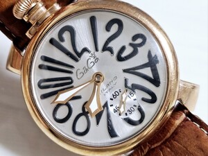 GaGa MILANO ガガミラノ MANUALE 48mm【5011.6】紳士用高級機械式腕時計 手巻式 裏スケルトン ピンクゴールドカラー