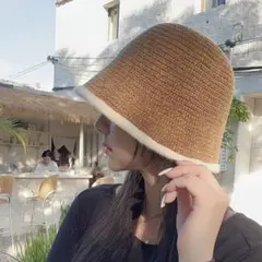 【在庫１】帽子　ハット　麦わら帽子　バケットハット　シンプル　韓国　UV　日焼け