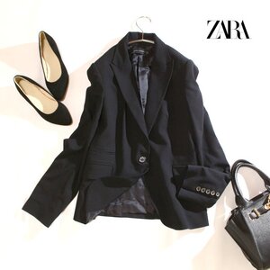 美品 合物 ZARA woman ザラ 洗練 高級感 スーツ ロングジャケット テーラードジャケット M フォーマル ブラック 黒 シンプル