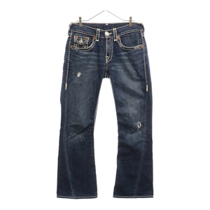 TRUE RELIGION トゥルーレリジョン JOEY SUPER-T ビッグステッチ ダメージ加工ブーツカットデニムパンツ ブルー 27125