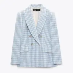 zara 千鳥格子柄ダブルブレスト仕様ブレザーXS