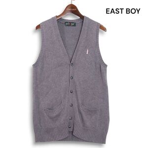 EAST BOY イーストボーイ 通年★ コットン スクール ニット ベスト ロゴ刺繍 グレー 日本製 Sz.9 レディース 女子 学生 通学　K4T01591_A#L