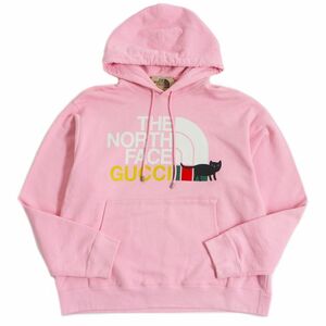 極美品□GUCCI×THE NORTH FACE グッチ ザ・ノースフェイス 626989 ロゴプリント スウェットパーカー/フーディー ピンク M 伊製 正規品