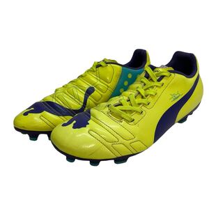 H754 PUMA プーマ エヴォパワー 4 R HG JR - evoPOWER ジュニア メンズ サッカースパイクシューズ US6 24cm 黄緑 水色