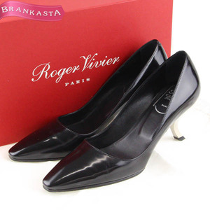 Roger Vivier/ロジェ ヴィヴィエ パンプス 靴 ハイヒール キトゥンヒール レザー 本革 36 黒 シルバー [NEW]★52EB47