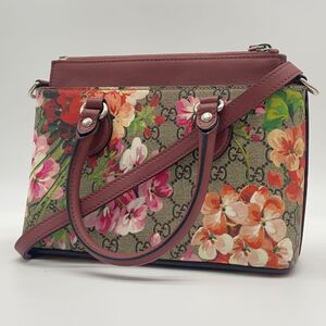 1円 【 極美品 】 グッチ GUCCI ショルダーバッグ ハンドバッグ 2WAY GG ブルームス 花柄 フラワー PVC レザー 斜め掛け クロスバッグ