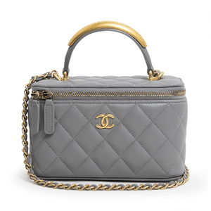 （新品・未使用品）シャネル CHANEL ロング バニティケース チェーン ショルダーバッグ ラムスキン レザー グレー AP2199 箱付