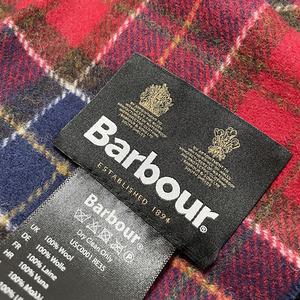 新品 バブアー タータンチェック ラムウール　100% マフラー レッド　ネイビー　赤　紺　Barbour バーブアー フリンジ付 スカーフ