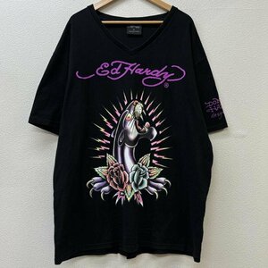 エドハーディー ビッグサイズ パンサー バラ ロゴ プリント Vネック Tシャツ Tシャツ - 黒 / ブラック