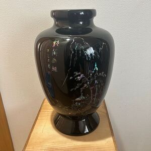 中国美術　山水人物図　螺鈿細工 花瓶 壺 花入 共箱　高さ約39cm 花器　アンティーク　コレクション　3lou