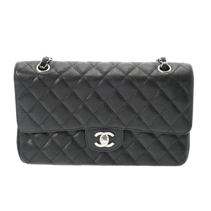 銀蔵 中古 CHANEL シャネル Wフラップ 25cm 内側ブラック A01112 ブラック キャビアスキン ショルダーバッグ ランクAB