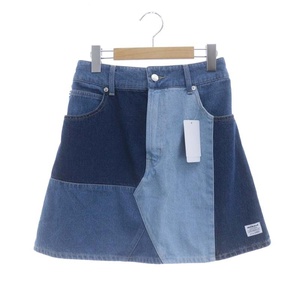 未使用品 ミルクフェド MILKFED. 23SS PATCHWORK DENIM MINI SKIRT スカート デニム 台形 ミニ パッチワーク ONE SIZE 青 ブルー /HK ■OS