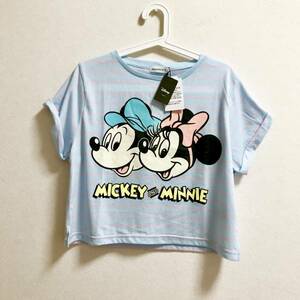 新品【 Disney☆WEGO 】ミッキーマウス コラボ 半袖 Ｔシャツ☆ウィーゴー ディズニーランドにも☆ ボーダー 水色×ピンク フリー 送料無料