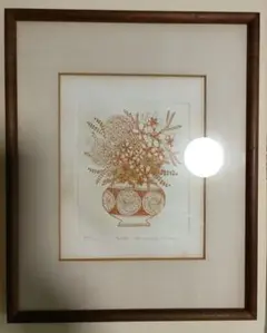 牛玖健司作「花」銅版画　細密描写　ビンテージ