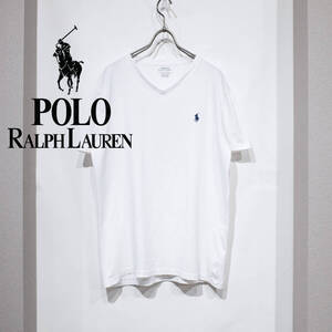 S（170） / POLO RALPH LAUREN ポロ ラルフローレン Vネック 半袖 Tシャツ 丸首 コットン 白 ホワイト 古着 ポニー刺繍 夏 白TEE