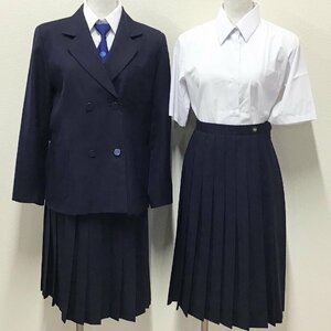 O522/T425(中古)栃木県 小山市立小山第三中学校 女子制服7点 /150/160/W66/丈63/ブレザー/スカート/ネクタイ/NIKKE/紺/学生服/短期間着用品