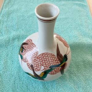 九谷焼 角福 徳利型花瓶 中古美品♪雉柄 アンティーク 花入 花器