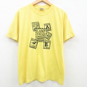 L/古着 ヘインズ 半袖 ビンテージ Tシャツ メンズ 90s 切手 クルーネック 黄 イエロー 23jun19 中古