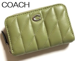 特価！ 可愛い COACH コーチ ピロー キルティング レザー ジップ カードケース コインケース ミニ財布 CM505 モスグリーン 新品本物