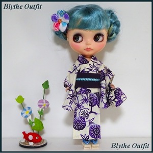 ♪Blythe＊ブライスアウトフィット♪浴衣（紫・花）セット・下駄付き！