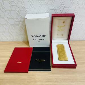 【H0714.2-4OR】 1円～ Cartier カルティエ ガスライター ゴールドカラー 着火確認済 箱 カード付 喫煙具 ブランドライター 