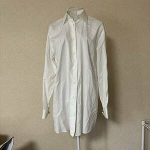 CHANEL ヴィンテージ シャネル 総ロゴ フェイクパールカフスドレスシャツ ブラウス 38白 ホワイト