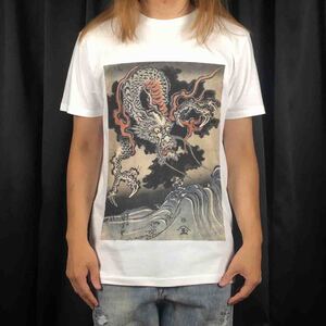 新品 ビッグ プリント 龍和浪 勇斎 歌川国芳 龍 竜 ドラゴン 江戸 浮世絵 和柄 Tシャツ S M L XL オーバー サイズ XXL~5XL ロンT パーカー