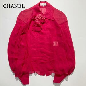 【美品】CHANEL ブラウス カメリア ココマーク シルク100% 34