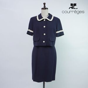 美品 Courreges クレージュ セレモニー セットアップ 半袖ジャケット 膝丈ワンピース 裏地あり レディース 紺 ネイビー サイズ9AR*SC233